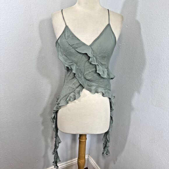Zara Blouse Womens Small Green Avant Garde Ruffle Fairycore Preppy‎ Y2K 90s - Picture 1 of 13